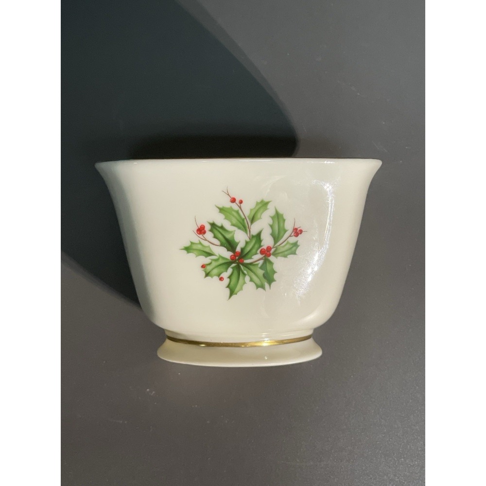 Lenox Holiday Holly Small Bowl 4" Made in USA Ivory Gold Rim